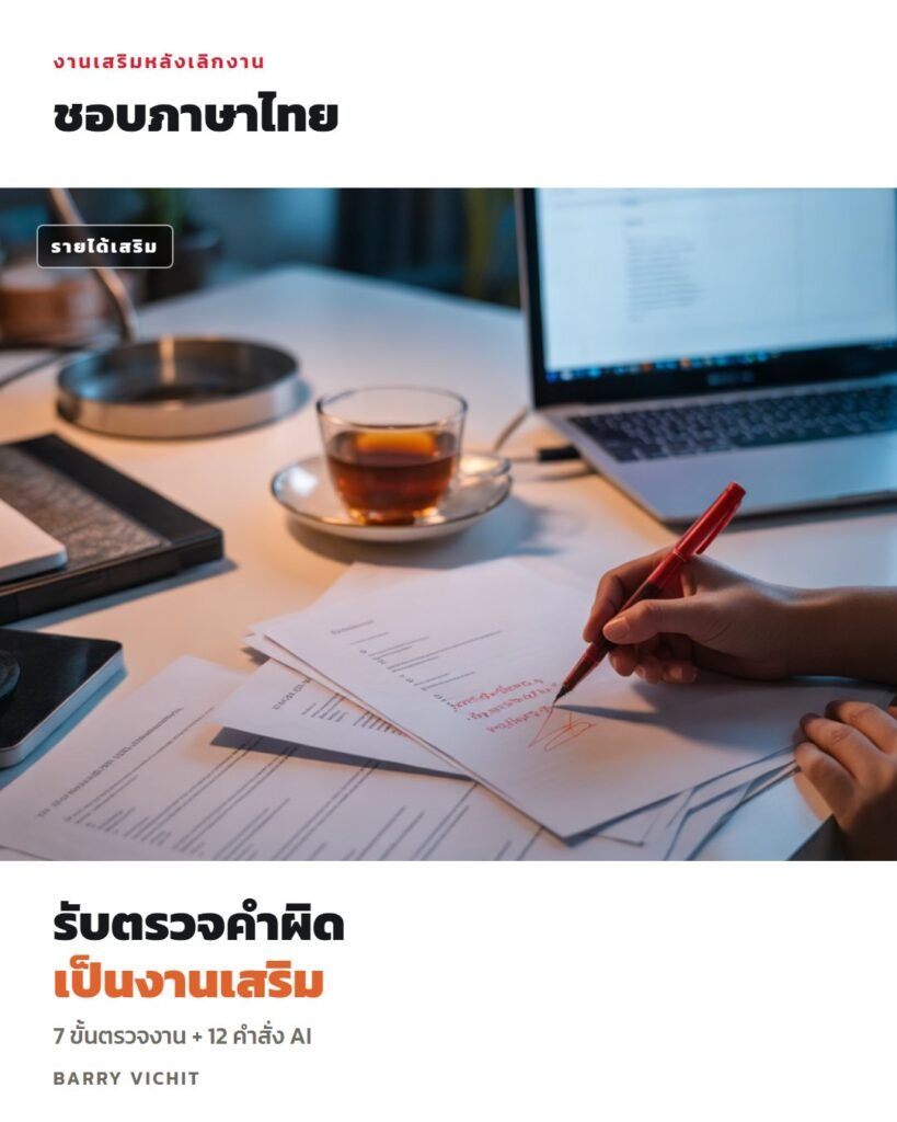งานเสริมรับตรวจคำผิด-เกลาภาษาไทยด้วย AI: 7 ขั้นตรวจงาน + 12 คำสั่ง
