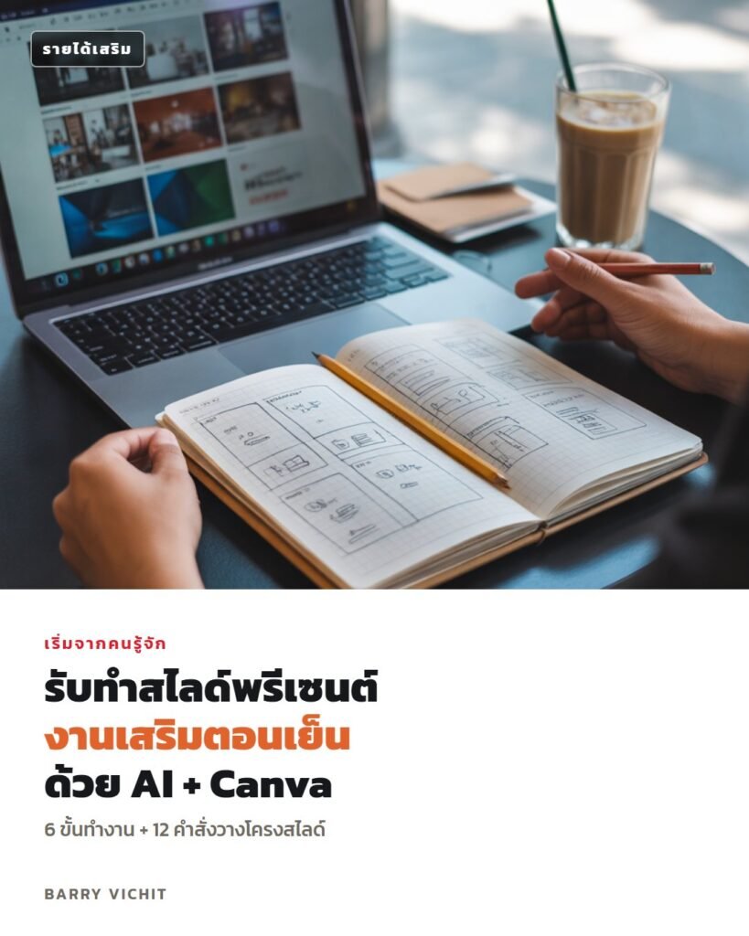 งานเสริมรับทำสไลด์พรีเซนต์: 6 ขั้นทำงาน + 12 คำสั่ง AI วางโครงสไลด์